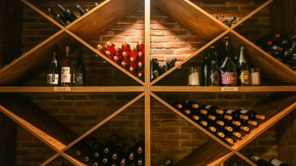 Corner Wine Shelf with Built-In Glass Holder
