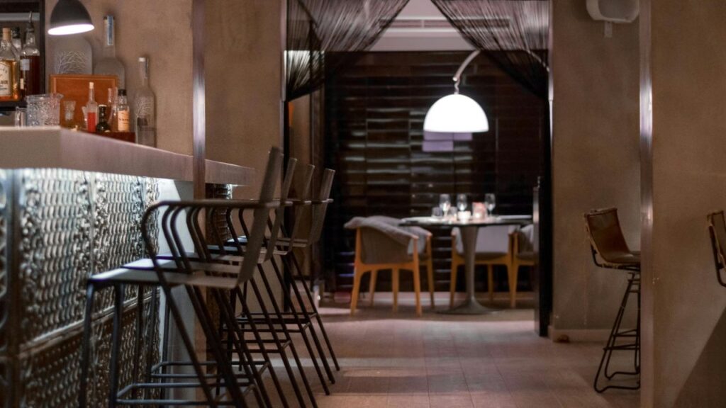 Built-In Slate Bar Table with Storage